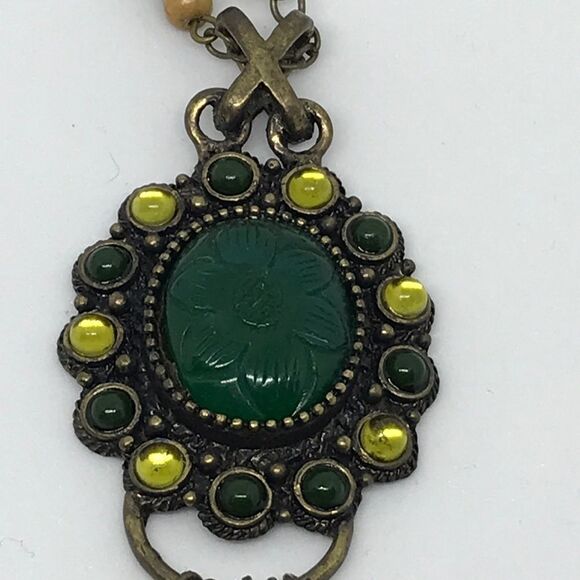 GREEN & Yellow Statement Necklace - Picture 2 of 6